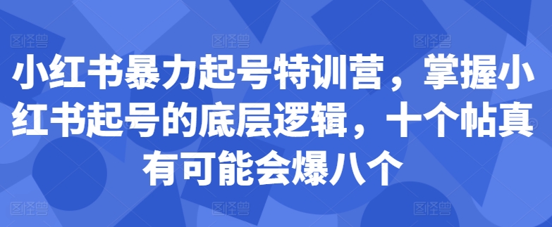 小红书暴力起号特训营,掌握小红书起号的底层逻辑,十个帖真有可能会爆八个网赚项目-副业赚钱-互联网创业-资源整合百读客