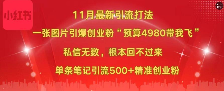 小红书11月最新图片打粉，一张图片引爆创业粉，“预算4980带我飞”，单条引流500+精准创业粉网赚项目-副业赚钱-互联网创业-资源整合百读客