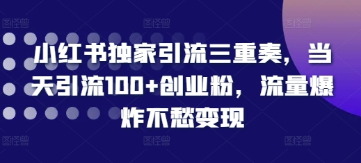 小红书独家引流三重奏，当天引流100+创业粉，流量爆炸不愁变现网赚项目-副业赚钱-互联网创业-资源整合百读客