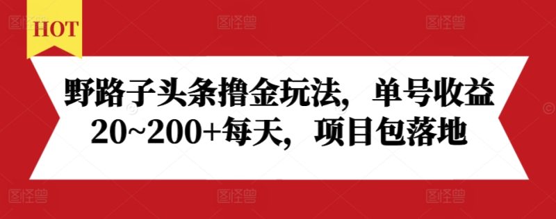 野路子头条撸金玩法，单号收益20~200+每天，项目包落地网赚项目-副业赚钱-互联网创业-资源整合百读客