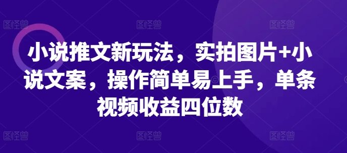 小说推文新玩法，实拍图片+小说文案，操作简单易上手，单条视频收益四位数网赚项目-副业赚钱-互联网创业-资源整合百读客