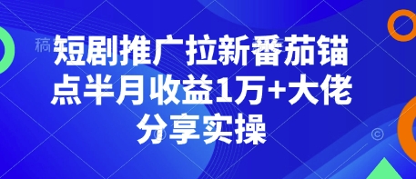 短剧推广拉新番茄锚点半月收益1万+大佬分享实操网赚项目-副业赚钱-互联网创业-资源整合百读客
