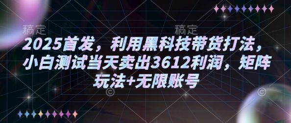 2025首发，利用黑科技带货打法，小白测试当天卖出3612利润，矩阵玩法+无限账号网赚项目-副业赚钱-互联网创业-资源整合百读客