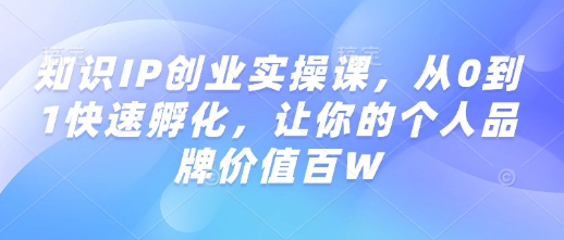 知识IP创业实操课，从0到1快速孵化，让你的个人品牌价值百W网赚项目-副业赚钱-互联网创业-资源整合百读客