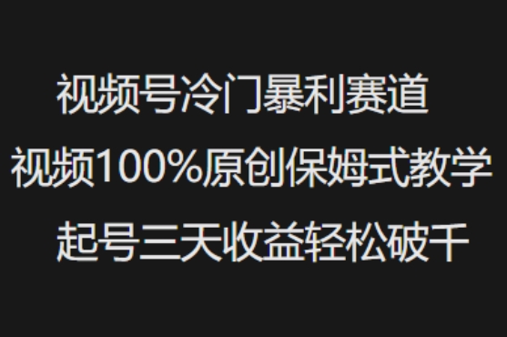 视频号冷门暴利赛道视频100%原创保姆式教学起号三天收益轻松破千网赚项目-副业赚钱-互联网创业-资源整合百读客