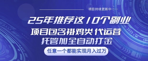 25年推荐这10个副业项目包含褂鸡类、代运营托管类、全自动打金类网赚项目-副业赚钱-互联网创业-资源整合百读客