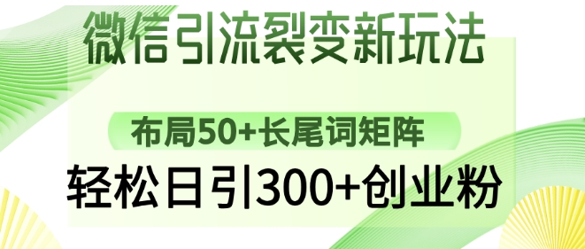 微信引流裂变新玩法:布局50+长尾词矩阵,轻松日引300+创业粉网赚项目-副业赚钱-互联网创业-资源整合百读客