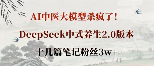 AI中医大模型杀疯了!DeepSeek中式养生2.0版本,十几篇笔记粉丝3w+网赚项目-副业赚钱-互联网创业-资源整合百读客