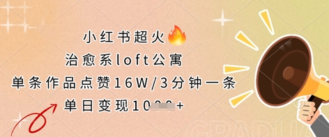 小红书超火的治愈系loft公寓，单条作品点赞16W，3分钟一条，单日变现数张网赚项目-副业赚钱-互联网创业-资源整合百读客