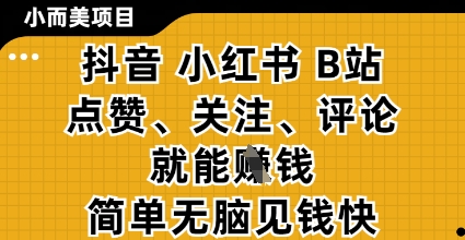 小而美的项目,抖音小红书B站视频点赞、关注、评论就能挣钱,简单无脑立见收益,妥妥的零撸项目网赚项目-副业赚钱-互联网创业-资源整合百读客