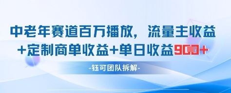 中老年赛道百万播放+流量主收益+定制收益,单日收益9张网赚项目-副业赚钱-互联网创业-资源整合百读客