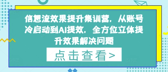 信息流效果提升集训营,从账号冷启动到AI提效,全方位立体提升效果解决问题网赚项目-副业赚钱-互联网创业-资源整合百读客