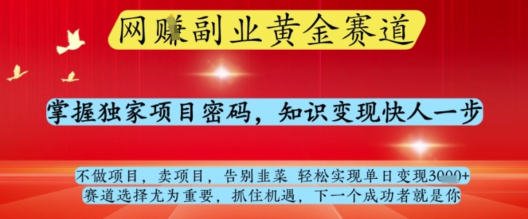 网创副业黄全赛道，掌握独家项目密码，知识变现快人一步，告别韭菜轻松实现单日变现1k+网赚项目-副业赚钱-互联网创业-资源整合百读客