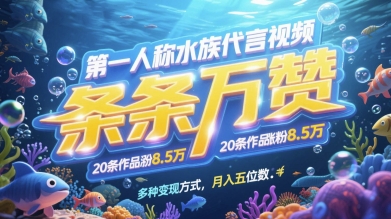 第一人称水族代言视频,条条万赞,20条作品涨粉7.8W,多种变现方式月入五位数网赚项目-副业赚钱-互联网创业-资源整合百读客