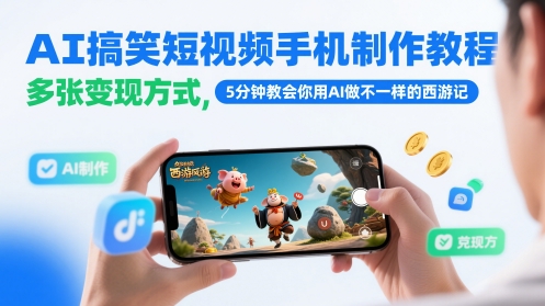 AI搞笑短视频手机制作教程，多张变现方式，5分钟教会你用AI做不一样的西游记网赚项目-副业赚钱-互联网创业-资源整合百读客