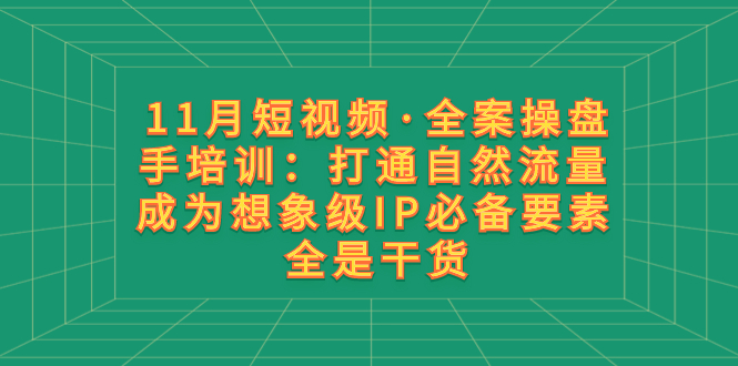 11月短视频·全案操盘手培训:打通自然流量 成为想象级IP必备要素 全是干货网赚项目-副业赚钱-互联网创业-资源整合百读客