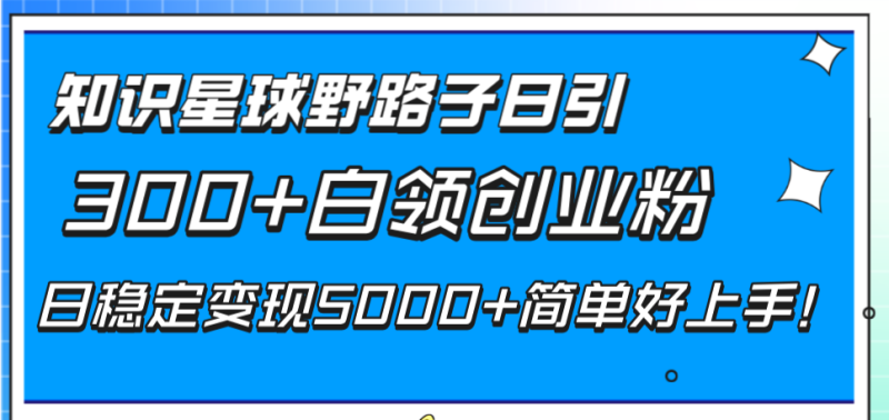 知识星球野路子日引300+白领创业粉，日稳定变现5000+简单好上手！网赚项目-副业赚钱-互联网创业-资源整合百读客