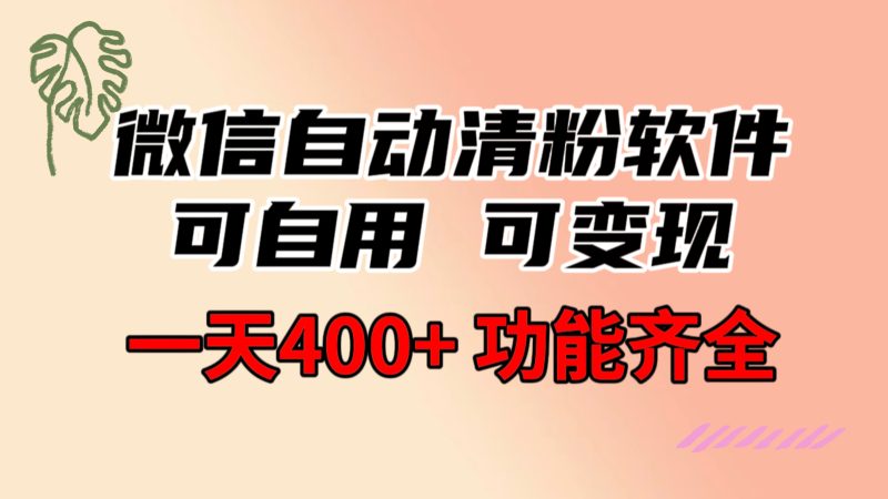 功能齐全的微信自动清粉软件,可自用可变现,一天400+,0成本免费分享网赚项目-副业赚钱-互联网创业-资源整合百读客