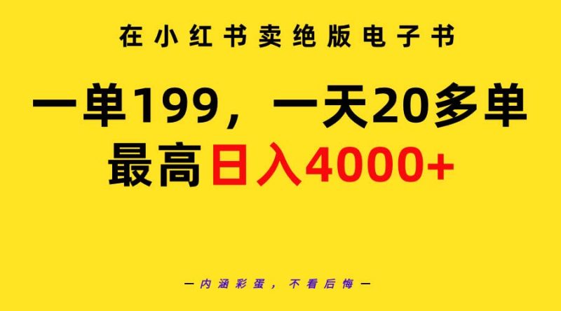 在小红书卖绝版电子书,一单199 一天最多搞20多单,最高日入4000+教程+资料网赚项目-副业赚钱-互联网创业-资源整合百读客