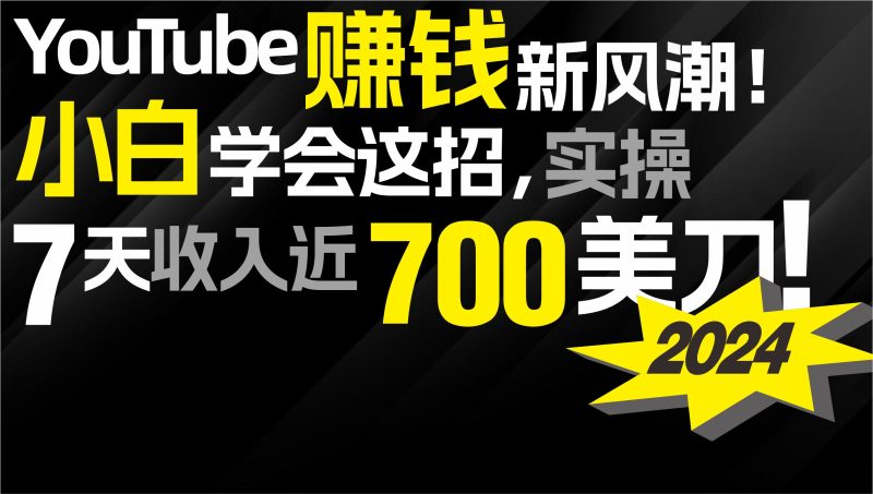 2024 YouTube赚钱新风潮!小白学会这招,7天收入近7百美金!网赚项目-副业赚钱-互联网创业-资源整合百读客