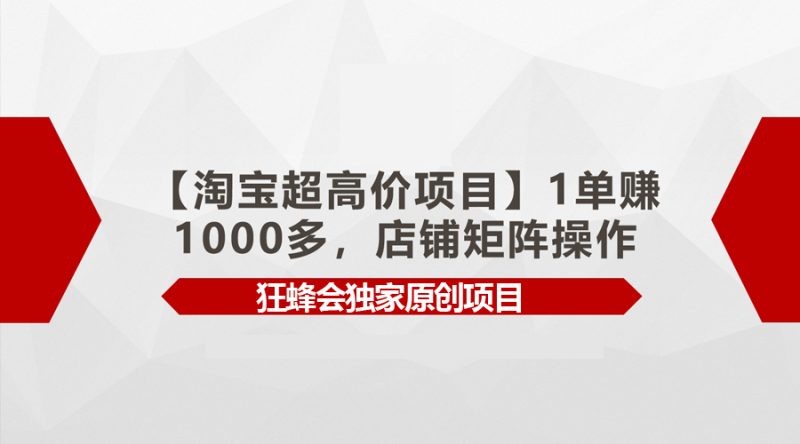 【淘宝超高价项目】1单赚1000多,店铺矩阵操作网赚项目-副业赚钱-互联网创业-资源整合百读客