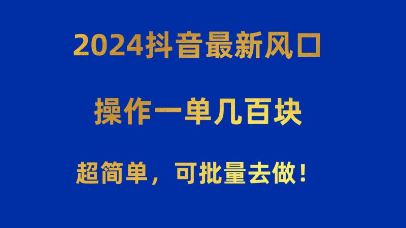 2024抖音最新风口!操作一单几百块!超简单,可批量去做!!!网赚项目-副业赚钱-互联网创业-资源整合百读客