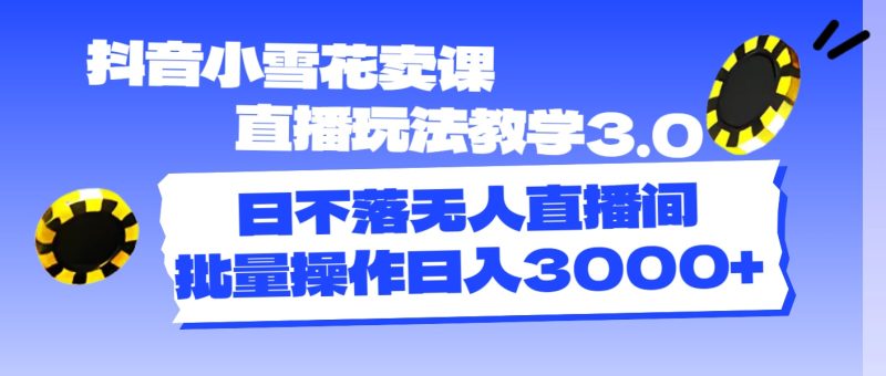 抖音小雪花卖课直播玩法教学3.0,日不落无人直播间,批量操作日入3000+网赚项目-副业赚钱-互联网创业-资源整合百读客