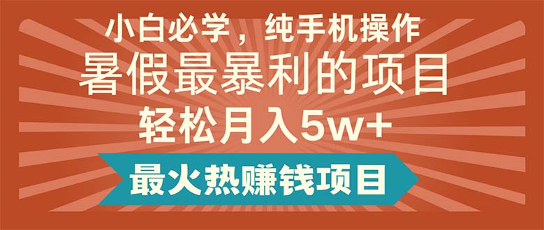 小白必学，纯手机操作，暑假最暴利的项目轻松月入5w+最火热赚钱项目网赚项目-副业赚钱-互联网创业-资源整合百读客