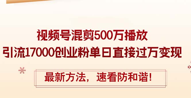 精华帖视频号混剪500万播放引流17000创业粉，单日直接过万变现，最新方…网赚项目-副业赚钱-互联网创业-资源整合百读客