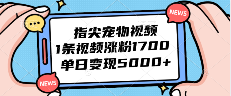 指尖宠物视频，1条视频涨粉1700，单日变现5000+网赚项目-副业赚钱-互联网创业-资源整合百读客