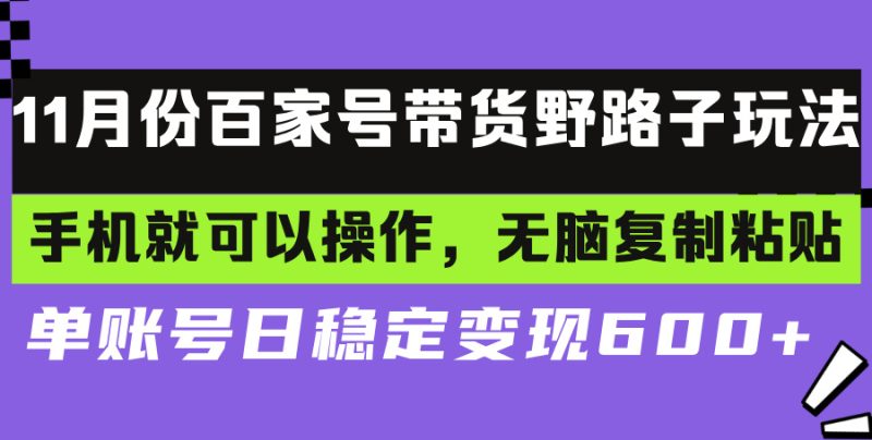 百家号带货野路子玩法 手机就可以操作,无脑复制粘贴 单账号日稳定变现…网赚项目-副业赚钱-互联网创业-资源整合百读客