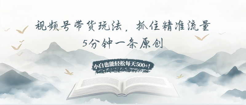 视频号带货玩法,抓住精准流量,5分钟一条原创,小白也能轻松每天500+!网赚项目-副业赚钱-互联网创业-资源整合百读客