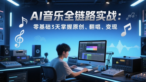 AI音乐全链路实战变现课：零基础3天掌握原创、翻唱、变现网赚项目-副业赚钱-互联网创业-资源整合百读客