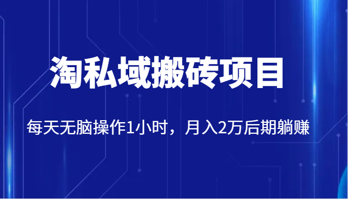 价值2980的淘私域搬砖项目，每天无脑操作1小时，月入2万后期躺赚网赚项目-副业赚钱-互联网创业-资源整合百读客