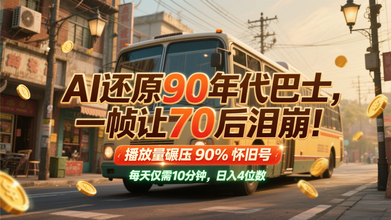 AI还原90年代巴士,一帧让70后泪崩!播放量碾压90%怀旧号,每天10分钟,日入4位数网赚项目-副业赚钱-互联网创业-资源整合百读客