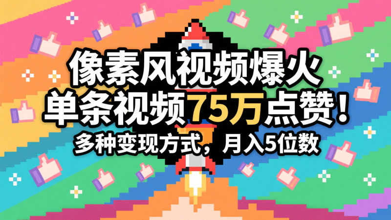 3分钟生成最近爆火的像素风视频,单条点赞75万,谁发谁火系列,多种变现方式,月入…网赚项目-副业赚钱-互联网创业-资源整合百读客