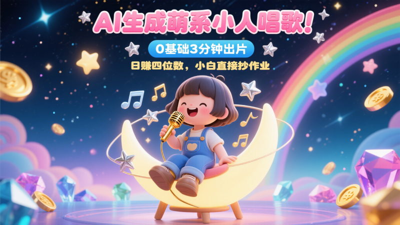 AI生成萌系小人唱歌!0基础3分钟出片,28个作品涨粉9万,日赚四位数,小白直接抄作业网赚项目-副业赚钱-互联网创业-资源整合百读客