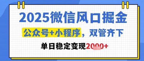 2025微信风口掘金,公众号+小程序双管齐下,单日稳定变现1k+网赚项目-副业赚钱-互联网创业-资源整合百读客