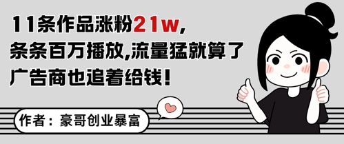 11条作品涨粉21W,条条百W播放,流量猛就算了,广告商也追着给钱网赚项目-副业赚钱-互联网创业-资源整合百读客
