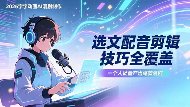 2026字字动画AI漫剧制作-1期,选文配音剪辑技巧全覆盖,一个人就能批量产出爆款漫剧网赚项目-副业赚钱-互联网创业-资源整合百读客