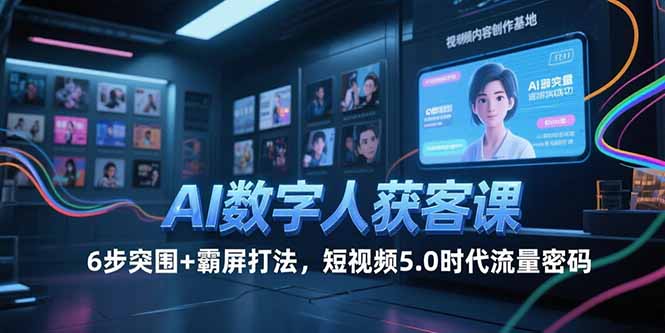 AI数字人获客课，6步突围+霸屏打法，短视频5.0时代流量密码网赚项目-副业赚钱-互联网创业-资源整合百读客
