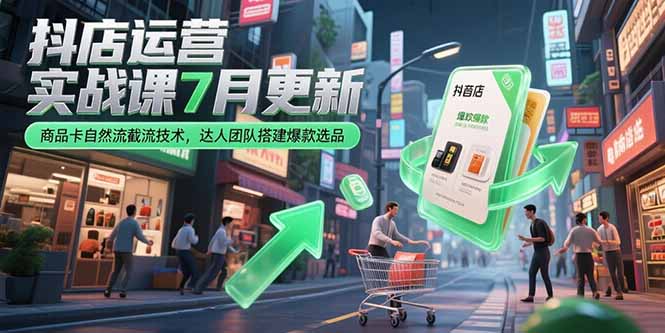 抖店运营实战课7月更新，商品卡自然流截流技术，达人团队搭建爆款选品网赚项目-副业赚钱-互联网创业-资源整合百读客