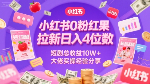 小红书0粉红果短剧拉新日入4位,数短剧总收益10W+大佬实操经验分享网赚项目-副业赚钱-互联网创业-资源整合百读客