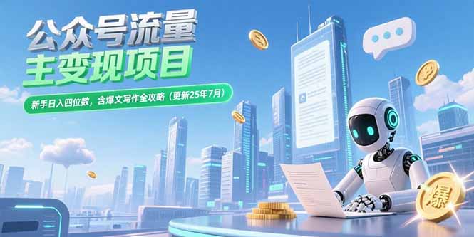 公众号流量主变现项目，新手日入四位数，含爆文写作全攻略(更新25年7月)网赚项目-副业赚钱-互联网创业-资源整合百读客