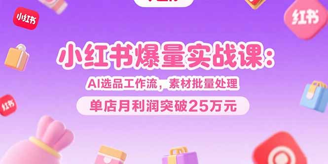 小红书爆量实战课:AI选品工作流,素材批量处理,单店月利润突破25万元网赚项目-副业赚钱-互联网创业-资源整合百读客