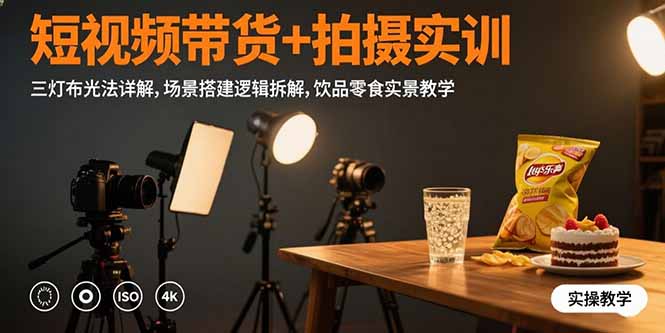 短视频带货+拍摄实训:三灯布光法详解,场景搭建逻辑拆解,饮品零食实景教学网赚项目-副业赚钱-互联网创业-资源整合百读客