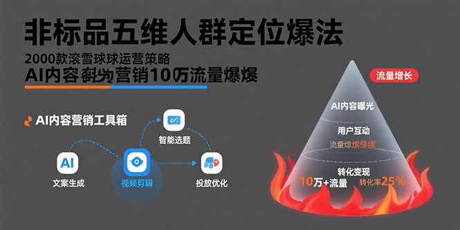 非标品五维人群定位法，2000款滚雪球运营策略，AI内容营销10万流量引爆网赚项目-副业赚钱-互联网创业-资源整合百读客