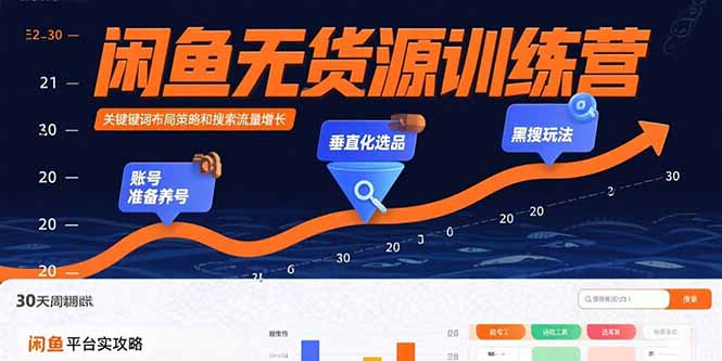闲鱼无货源训练营：账号准备养号/垂直化选品/黑搜玩法，0基础30天盈利指南网赚项目-副业赚钱-互联网创业-资源整合百读客