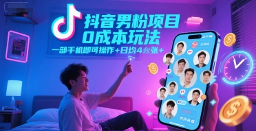 抖音男粉项目0成本玩法,一部手机即可操作,日均4张+,时间自由网赚项目-副业赚钱-互联网创业-资源整合百读客