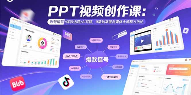 PPT视频创作课：账号运营/爆款选题/AI写稿，0基础掌握自媒体全流程方法论网赚项目-副业赚钱-互联网创业-资源整合百读客